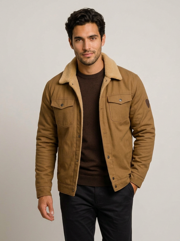Men's Shearling Style Collar Jacket – Lined Winter Coat