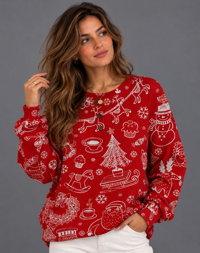 Women's festive doodle waffle knit jumper – Covert Club product photo 1