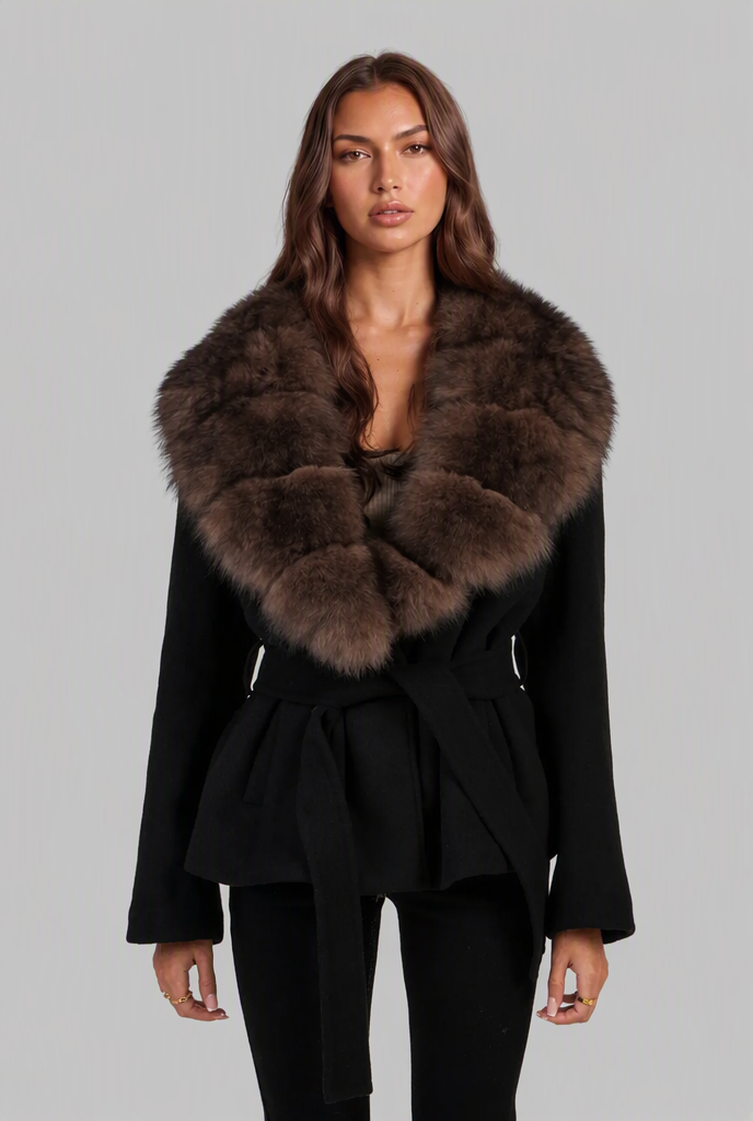 Women's Belted Coat – Oversized Faux Fur Collar