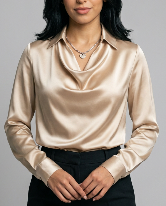 Women's Cowl Neck Satin Blouse in Gold