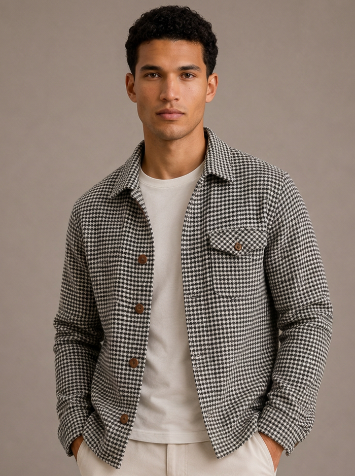 Men's Houndstooth Shirt Jacket in Black – front view