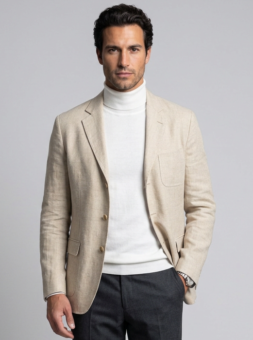 Men's Relaxed Linen Blend Blazer in Cream – front view