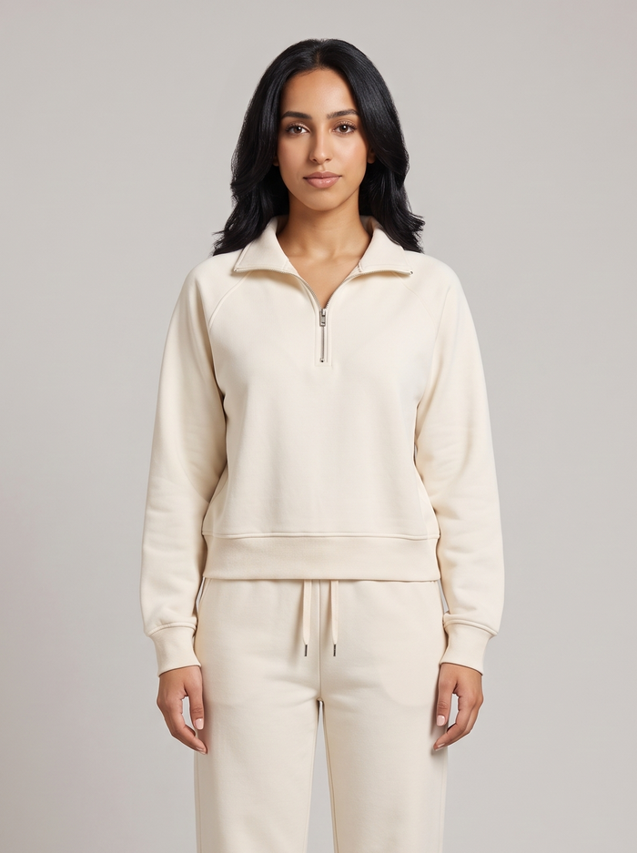 Women's Half Zip Lounge Set in Cream