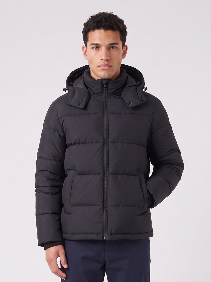 Men's Hooded Puffer Jacket in Black