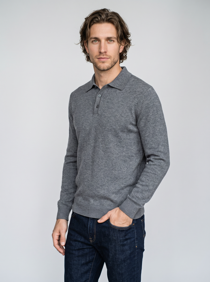 Men's Lightweight Knitted Polo Jumper – Button Collar