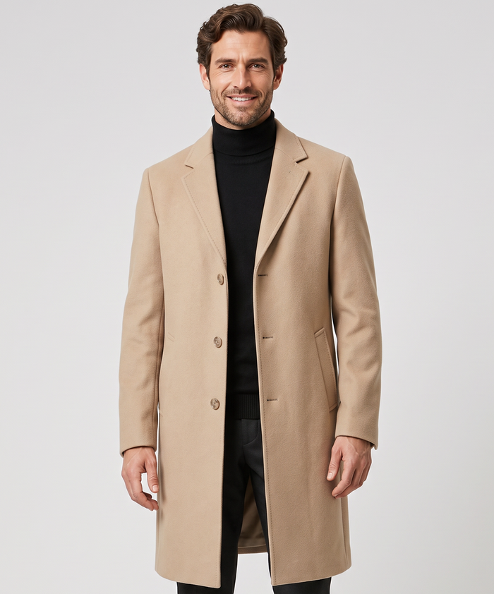Men's Long Straight Cut Overcoat – Smart Winter Coat