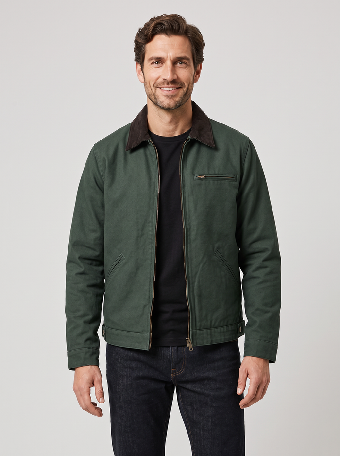 Men's Canvas Look Barn Jacket – Corduroy Collar