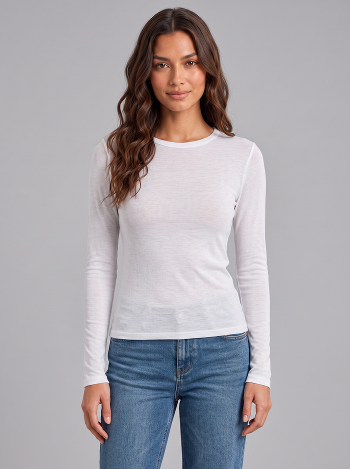 Women's Slim Fit Long Sleeve Top – Fine Knit Crew Neck