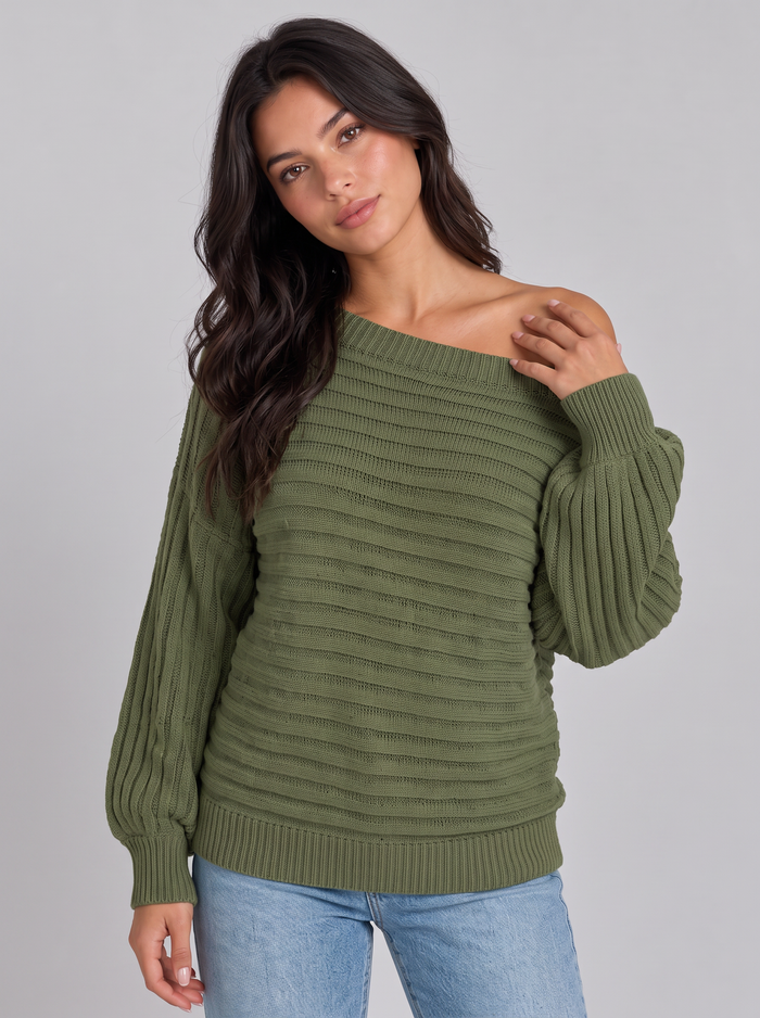 Women's Off Shoulder Chunky Knit Jumper – Batwing Sleeve
