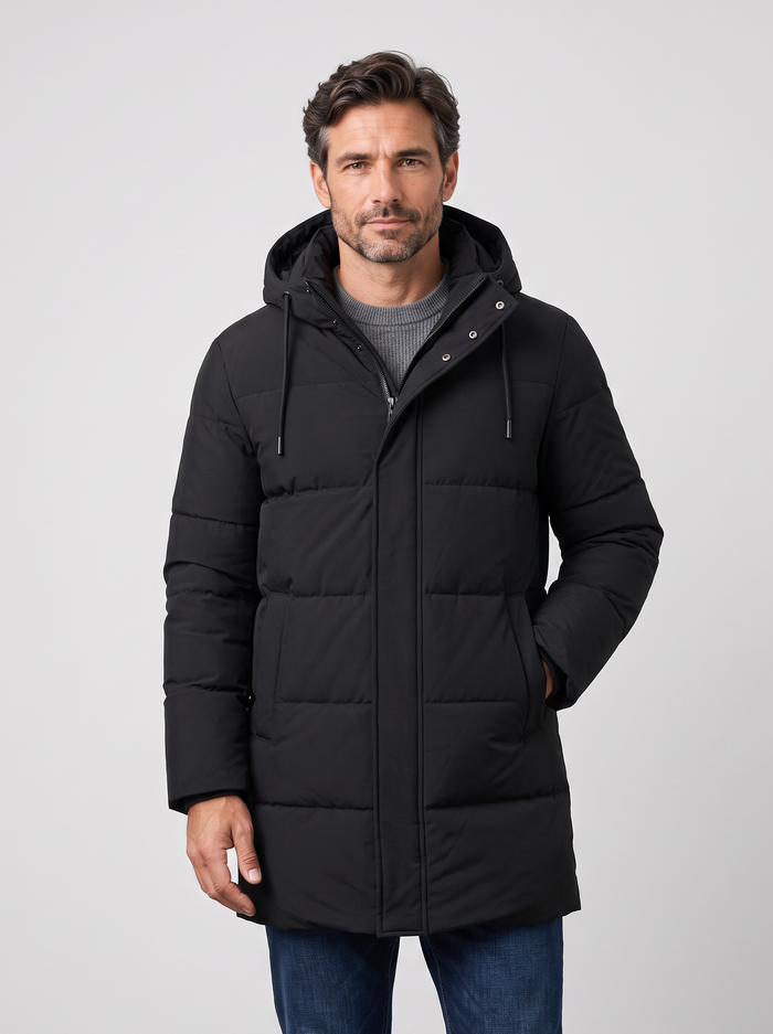 Men's Long Hooded Puffer Coat – Quilted Winter Parka