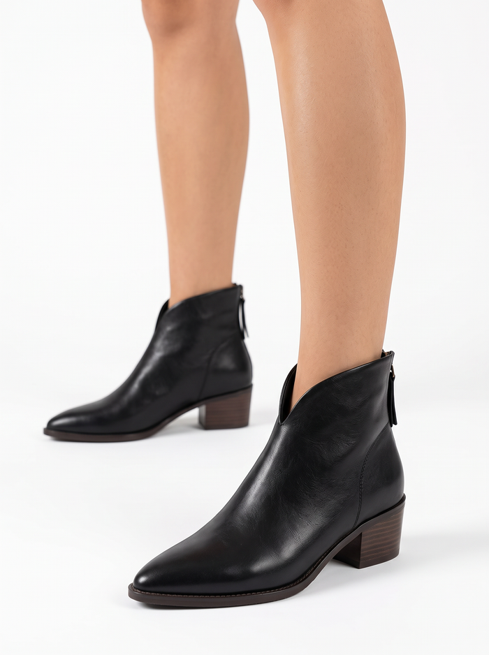 Women's Pointed Toe Ankle Boots – Low Block Heel