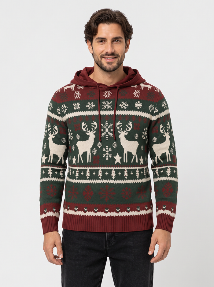 Men's Reindeer Christmas Hoodie – Nordic Festive Knit
