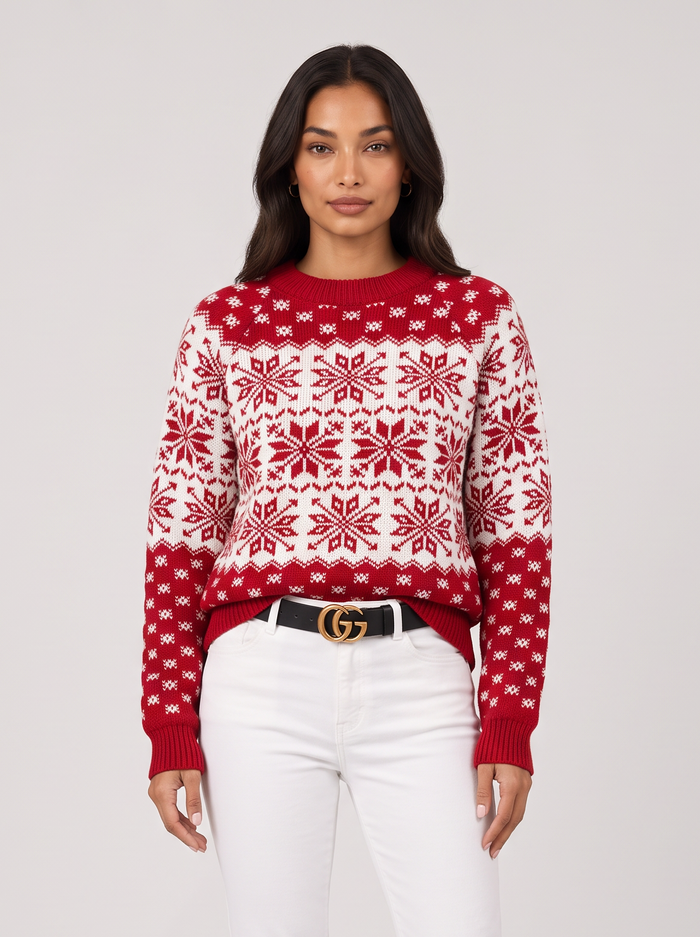 Women's Fair Isle Christmas Jumper – Festive Snowflake Knit Sweater – Covert Club product image 1