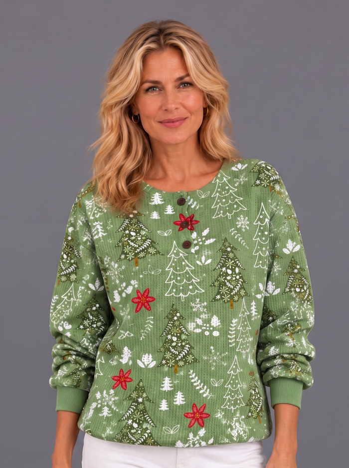 Women's tree and poinsettia waffle knit jumper – Covert Club product photo 1