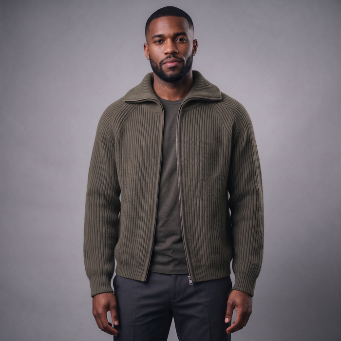 Men's Zip Up Knit Cardigan – High Neck Ribbed