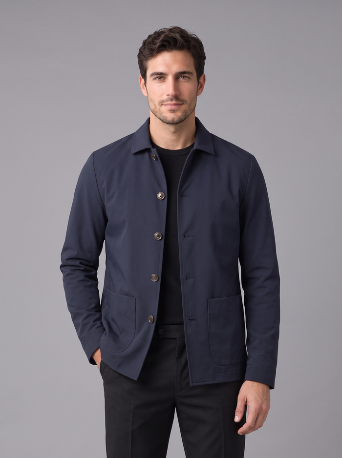 Men's Navy Overshirt – Smart Casual Button Jacket