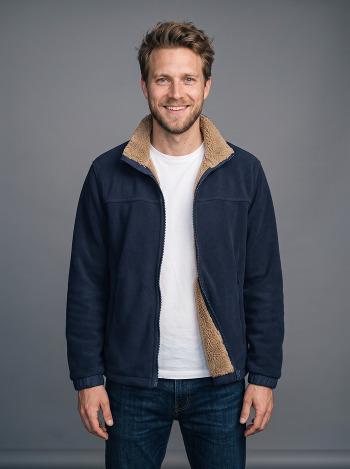 Men's Sherpa Lined Fleece Jacket – Zip Up Stand Collar