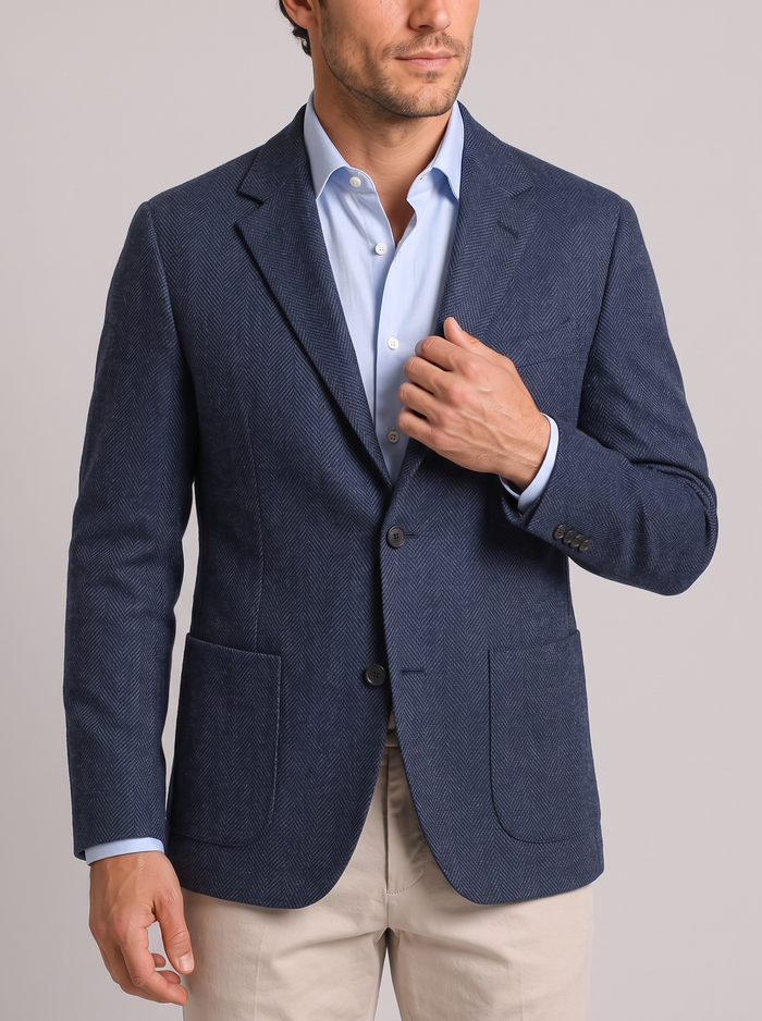 Men's Herringbone Sports Jacket with Patch Pockets