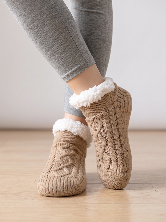 Women's Cable Knit Slipper Socks – Lined with Grip Soles