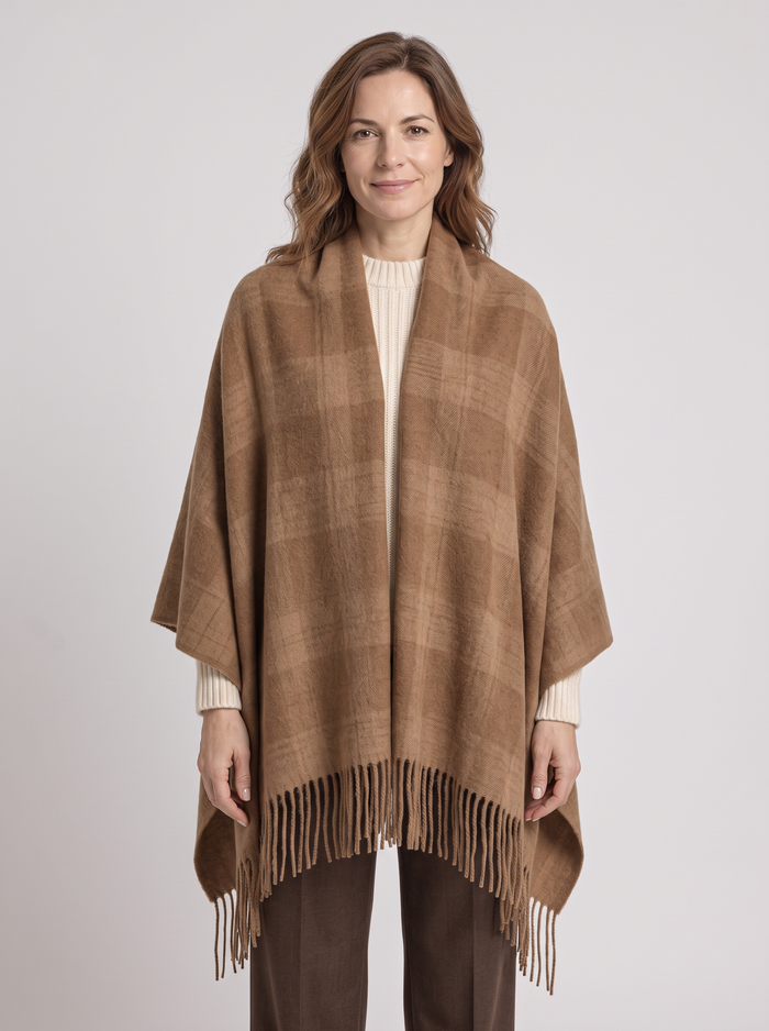 Women's Tartan Wrap Scarf – Soft Cashmere-Blend with Fringe
