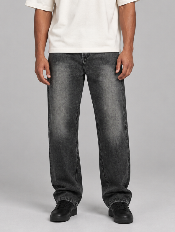 Men's Black Straight Leg Jeans – Vintage Wash Denim
