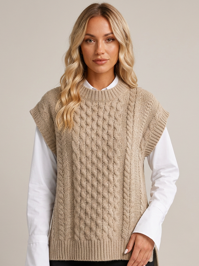 Women's Cable Knit Tank Top – Crew Neck Sweater Vest