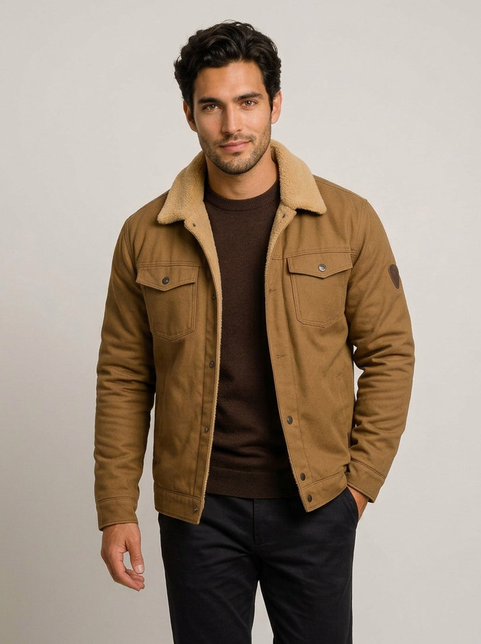 Men's Shearling Style Collar Jacket – Lined Winter Coat