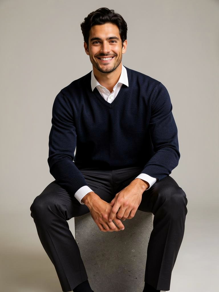 Men's V Neck Wool Blend Jumper – Slim Fit Knit