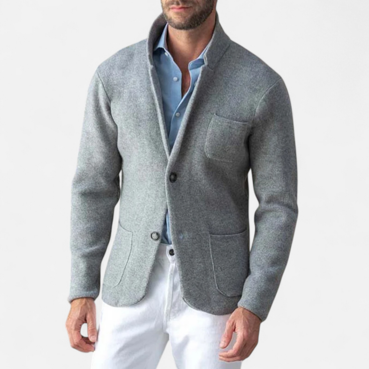 Men's Wool Stand Collar Jacket in Grey