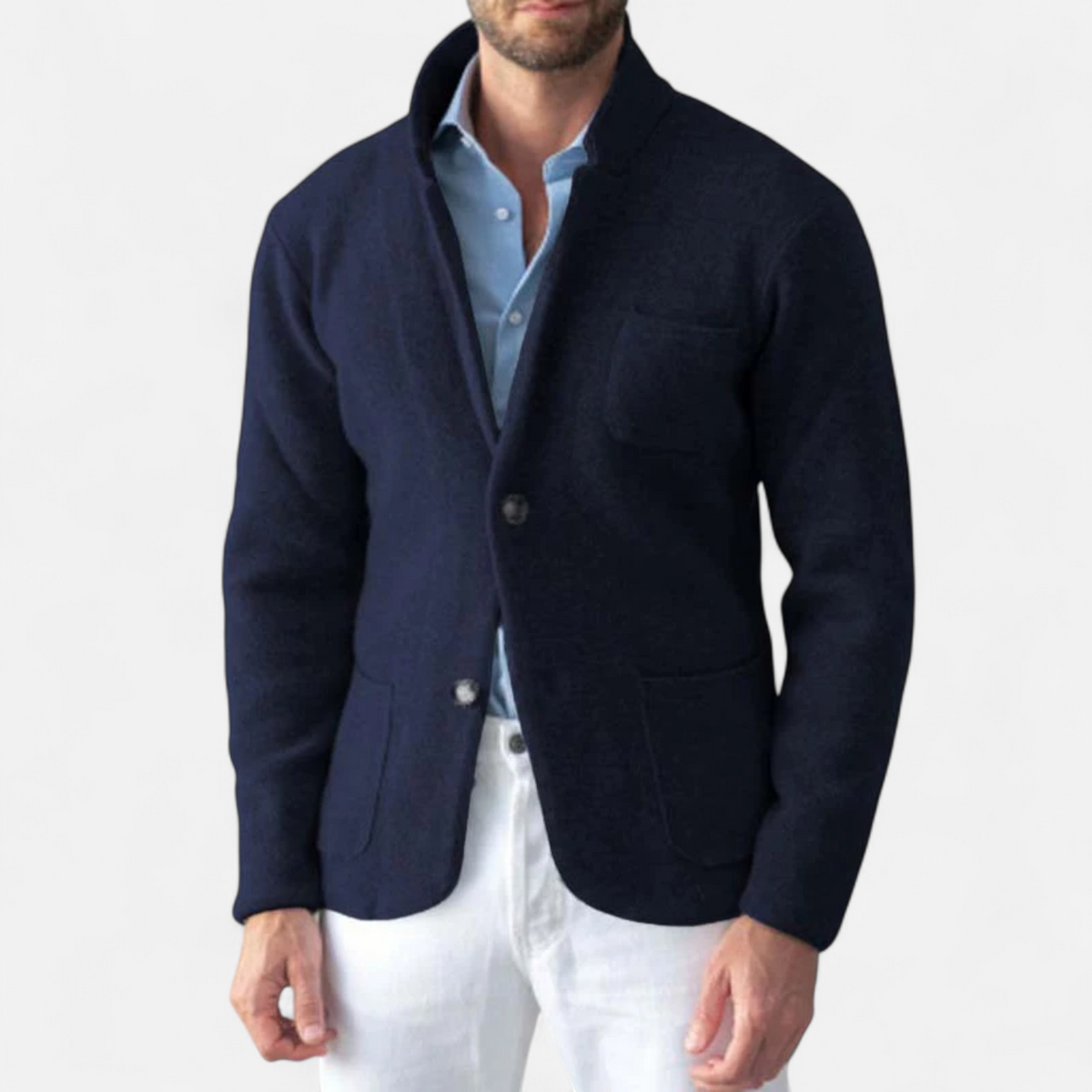 Men's Wool Stand Collar Jacket in Navy