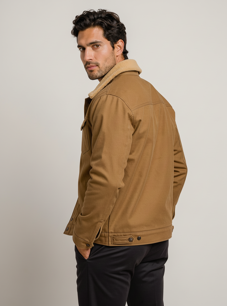 Men's Shearling Style Collar Jacket – Lined Winter Coat