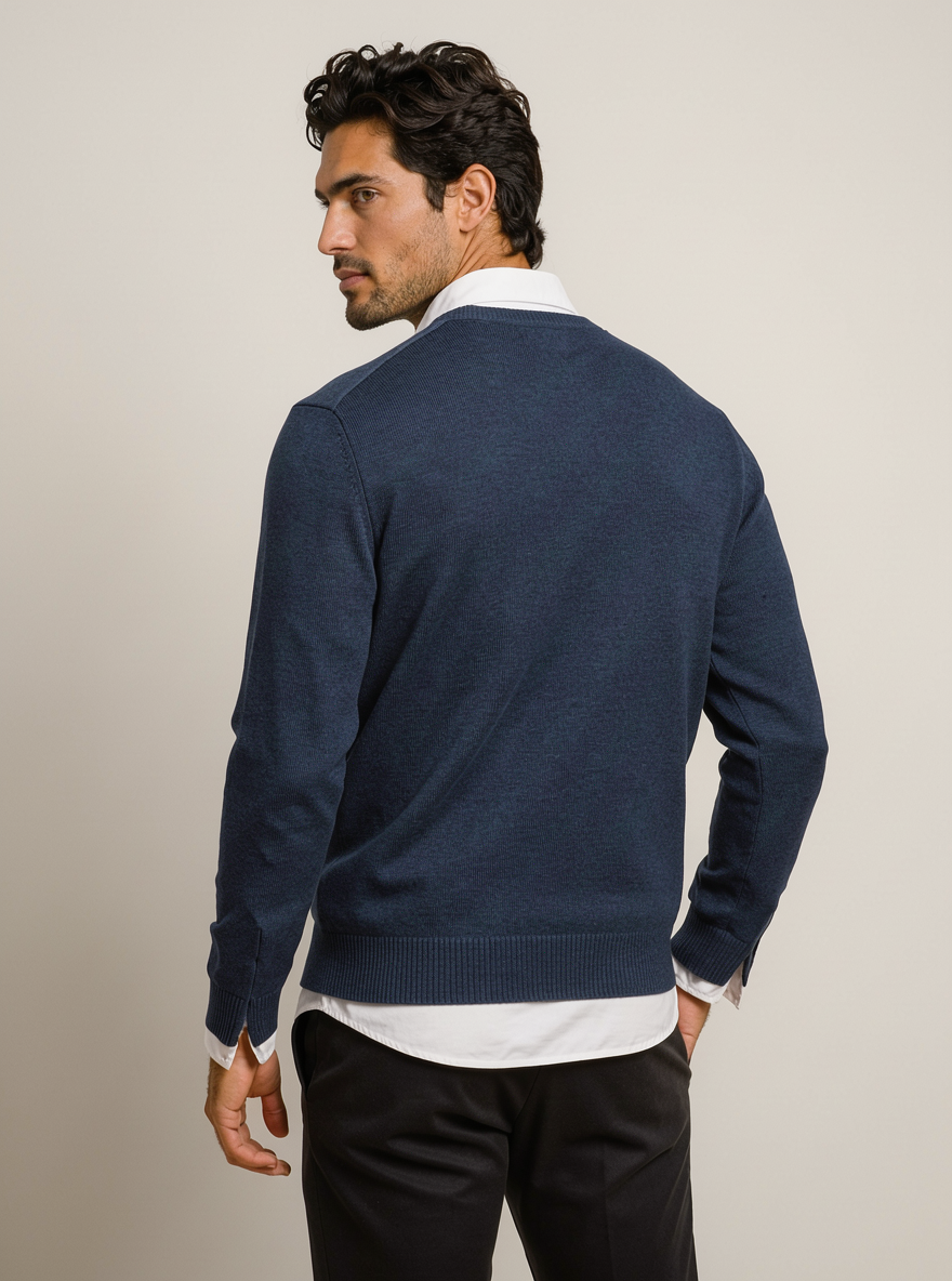 Men's V Neck Wool Blend Jumper – Slim Fit Knit