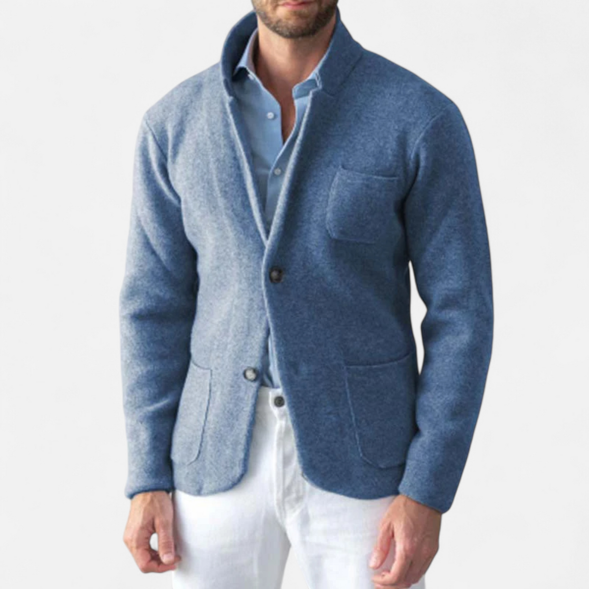 Men's Wool Stand Collar Jacket in Blue