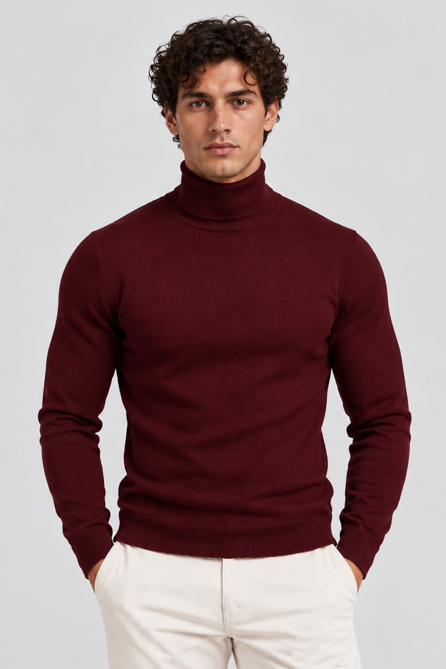Men's Slim Fit Roll Neck Jumper – Stretch Knit Turtleneck Jumper