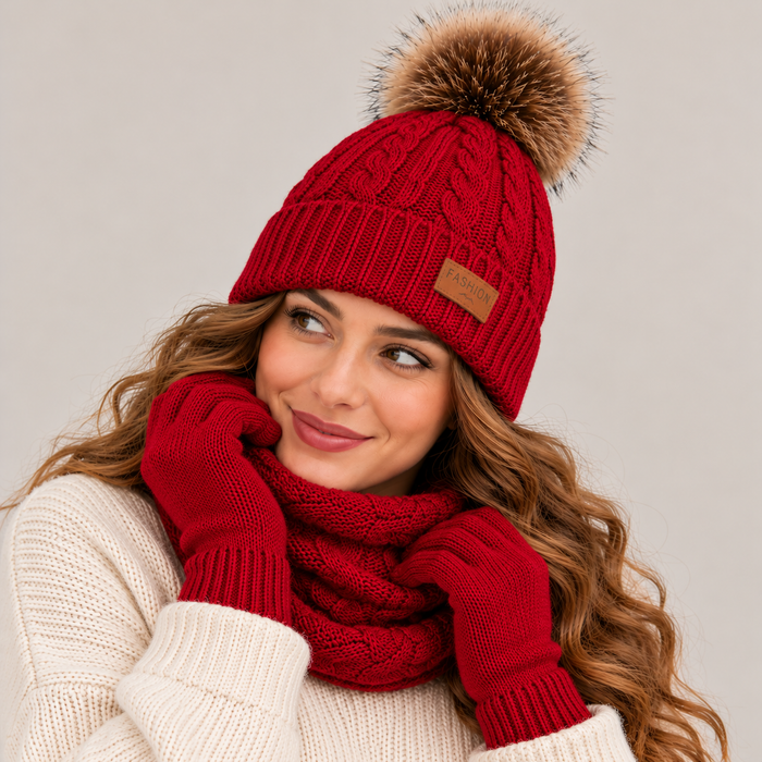 Women's Hat, Gloves & Snood Gift Set – Matching Knitted Winter Set,