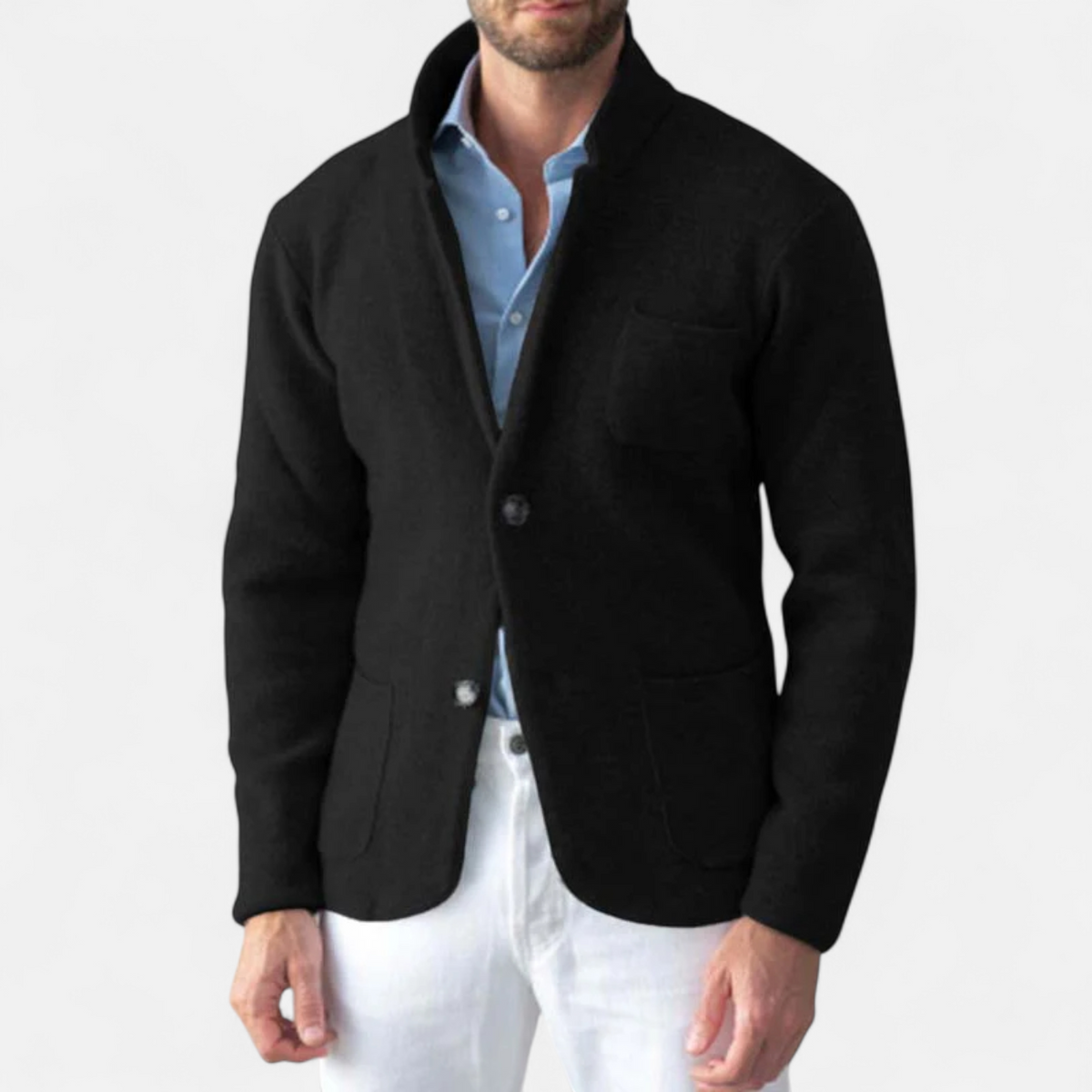 Men's Wool Stand Collar Jacket in Black