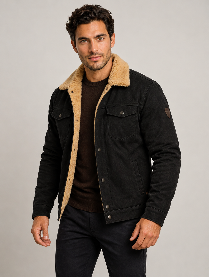 Men's Shearling Style Collar Jacket – Lined Winter Coat