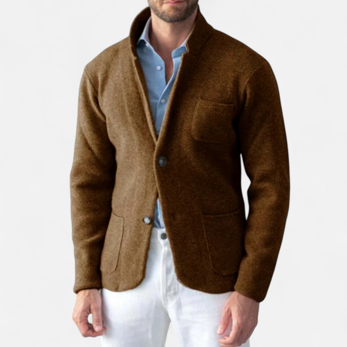 Men's Wool Stand Collar Jacket in Brown