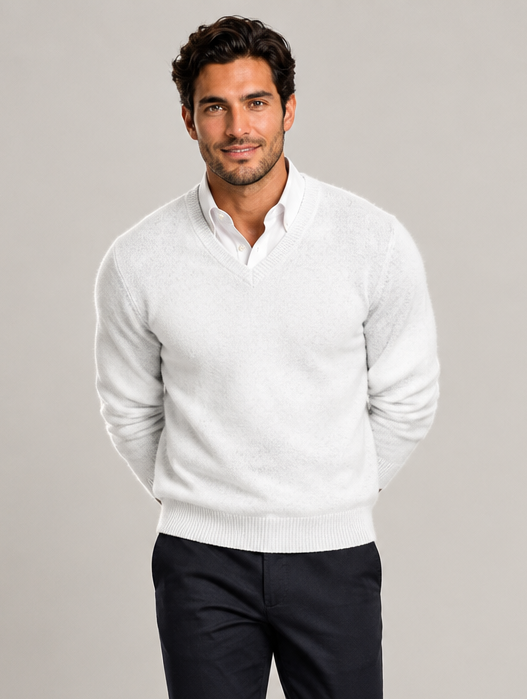 Men's V Neck Wool Blend Jumper – Slim Fit Knit