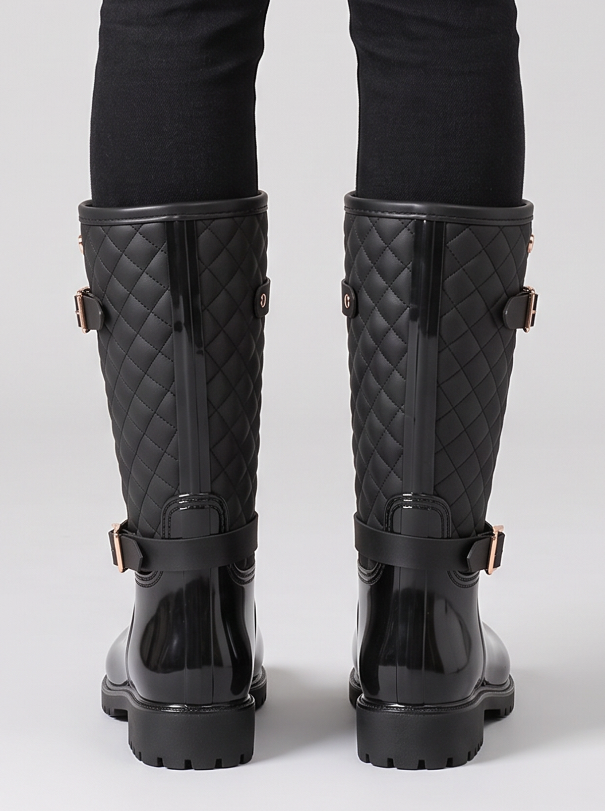 Women's Quilted Wellington Boots – Black Buckle Wellies