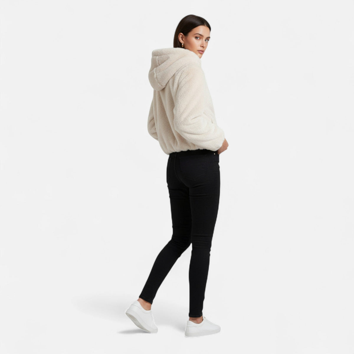 Women's Hooded Faux Fur Coat in White – image 4