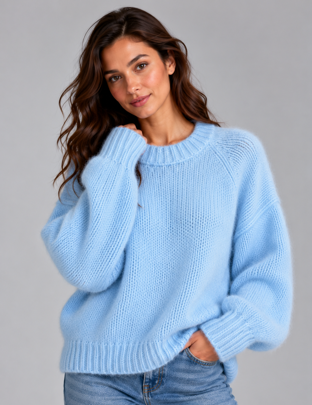 Women's Fluffy Crew Neck Jumper – Soft Textured Knit