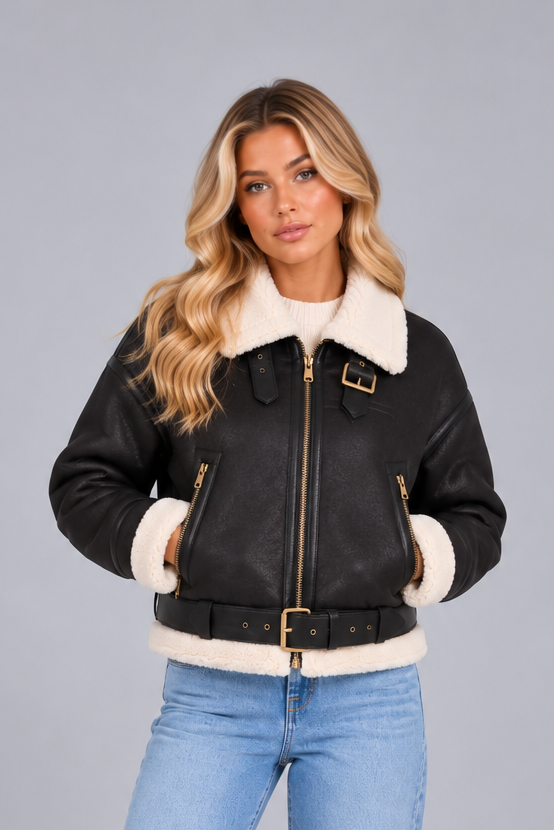 Women's Cropped Aviator Jacket – Teddy Lined Faux Suede