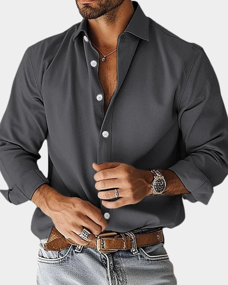 Men's Slim Fit Stretch Button Down Shirt in Dark Blue