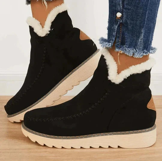 Women's Faux Fur Lined Ankle Boots in Black
