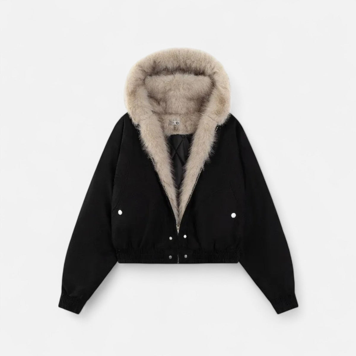 Women's Hooded Faux Fur Collar Winter Coat in Black