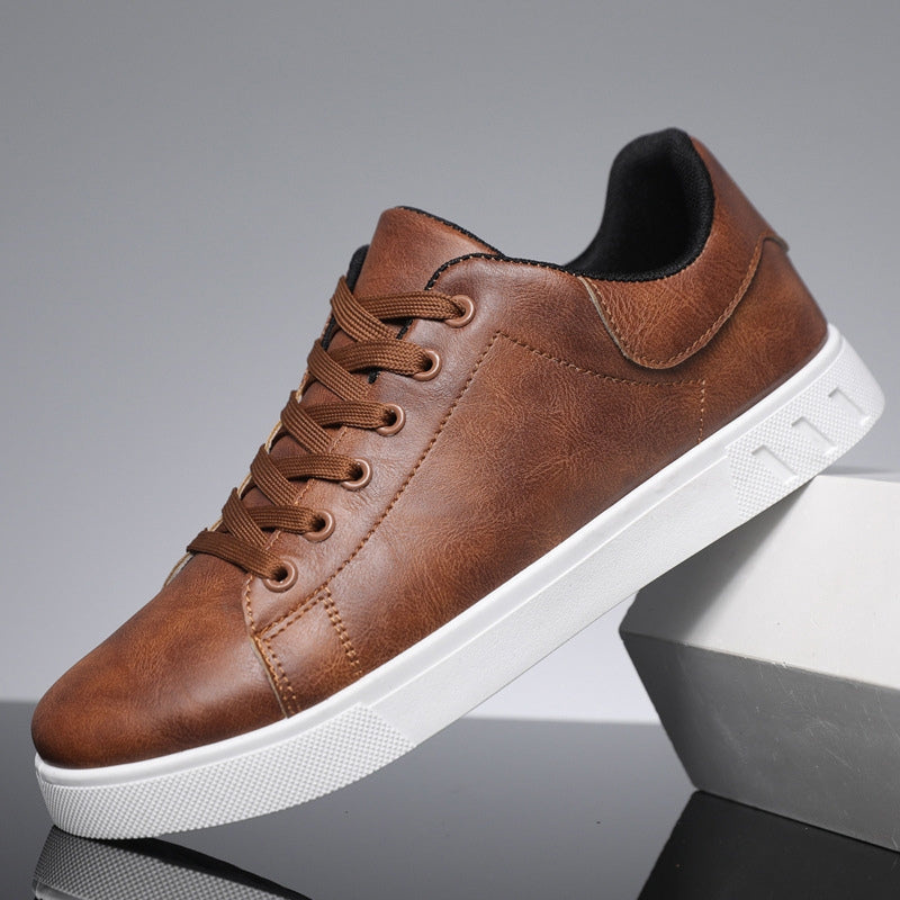 Men's Faux Leather Smart Trainers in Brown – view 2