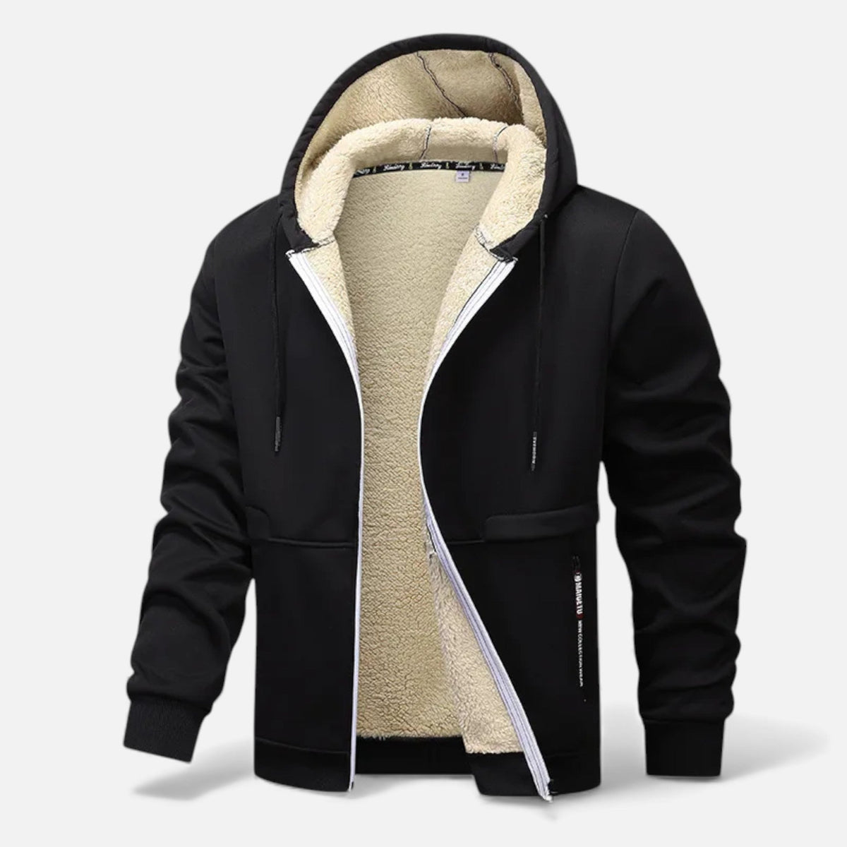 Men's Sherpa-Lined Hooded Jacket in Black