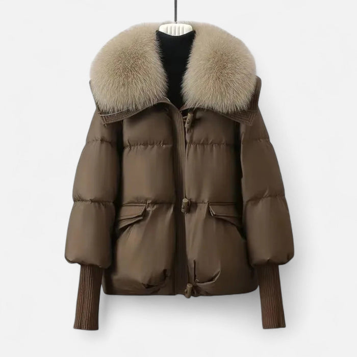 Women's Faux Fur Collar Puffer Jacket in Coffee