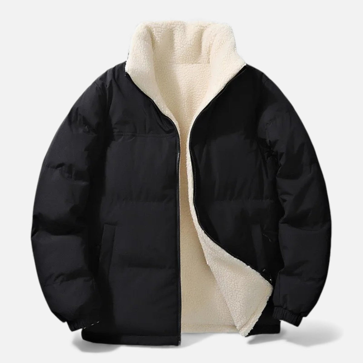 Men's Plush Lined Thick Puffer Jacket in Black